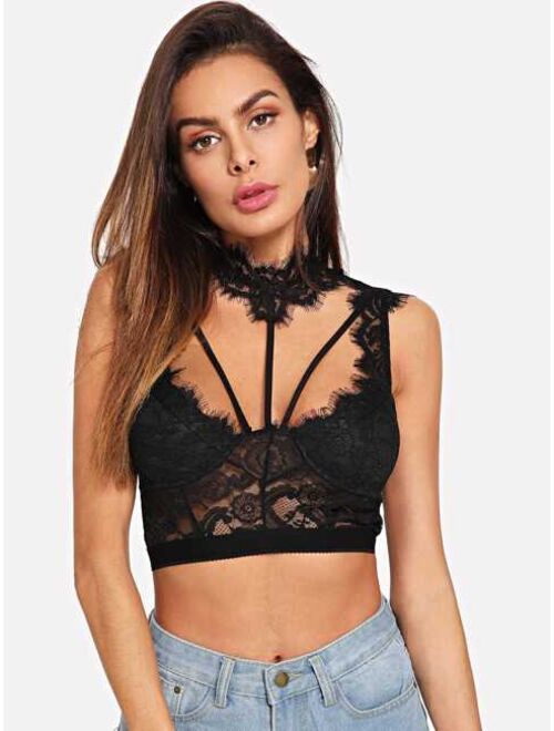 Open Back Strappy Detail Choker Lace Top