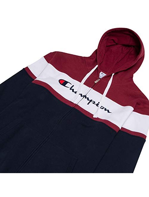 Champion Big and Tall Mens Color Block Full Zip Hoodie with Embroidered Logo