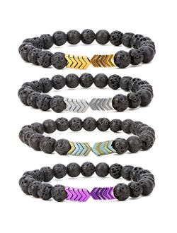 SEVENSTONE 8mm Lava Rock Bead Arrow Diffuser Natural Stone Bracelet Yoga Beads Elastic Jewelry Set for Women Men