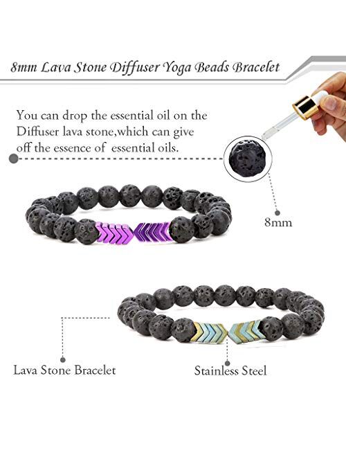 SEVENSTONE 8mm Lava Rock Bead Arrow Diffuser Natural Stone Bracelet Yoga Beads Elastic Jewelry Set for Women Men