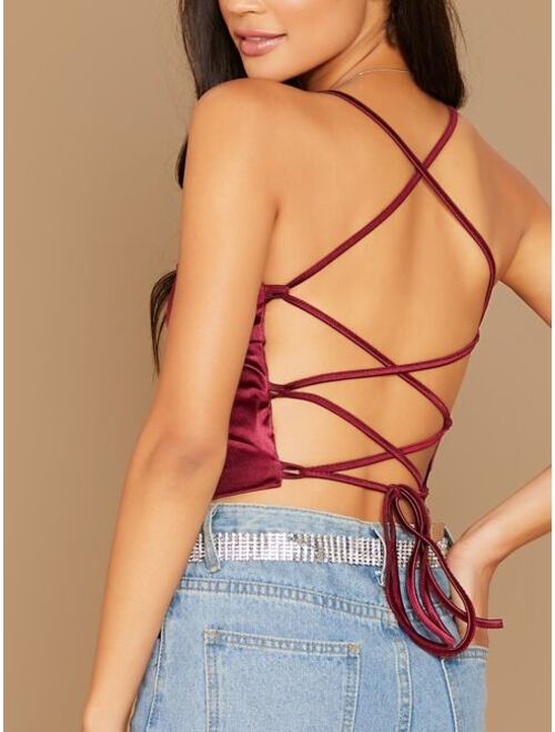 Shein Satin Lace-Up Open-Back Cami Top