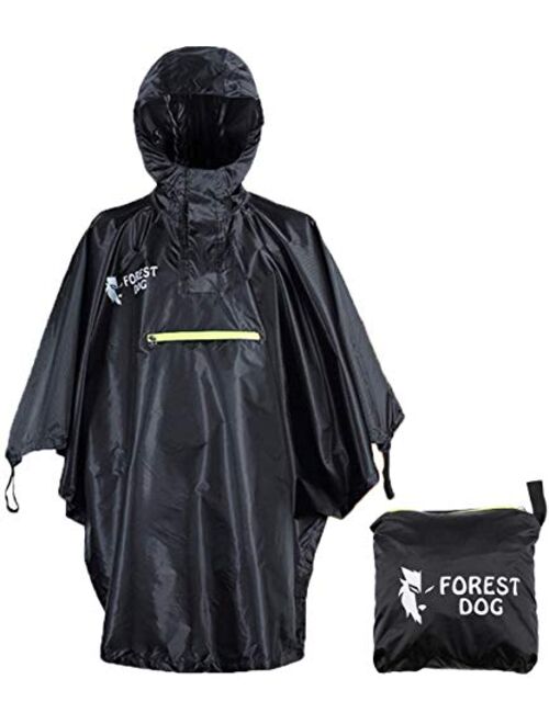 SKYSPER Rain Poncho for Adults, Waterproof Raincoat with Reflective Strip Reusable 3 in 1 Emergency Poncho Blanket Hooded Adjustable for Men Women Outdoor, Black