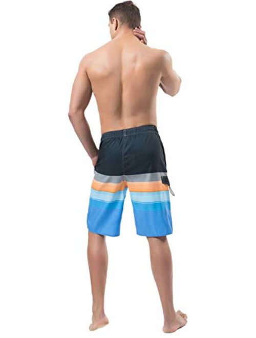 YnimioAOX Men's Swim Trunks, Quick Dry Board Shorts, Colorful Stripe Swimming Shorts