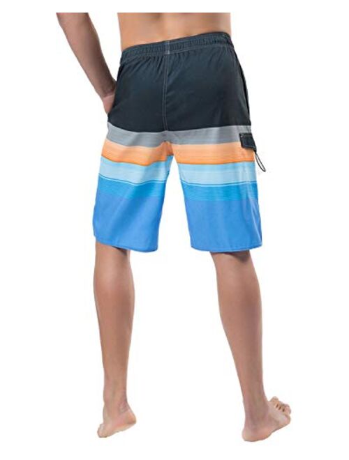 YnimioAOX Men's Swim Trunks, Quick Dry Board Shorts, Colorful Stripe Swimming Shorts