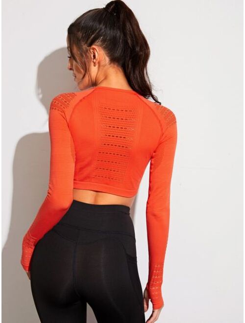 Laser Cut Crop Sports Tee With Thumb Holes