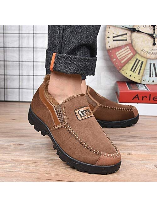 Men's Moccasins Slippers Slip-on Plush Loafers Warm Fur Lined Walking Driving Shoes Indoor Outdoor Short Boot Winter Snow Boots