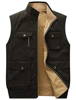 Men's Outdoor Sports Zipper Multi-Pocket Reversible Wild Twill Work Vest Jacket