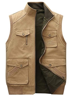 Men's Outdoor Sports Zipper Multi-Pocket Reversible Wild Twill Work Vest Jacket