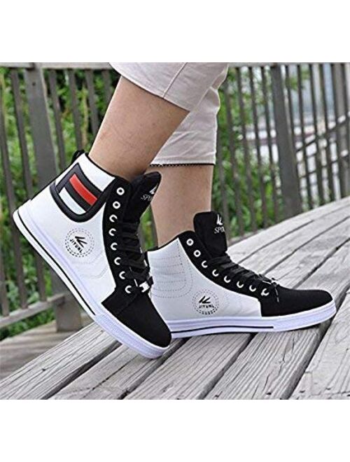 tazimall Mens Round Toe High Top Sneakers Casual Lace Up Skateboard Shoes Newest Style(3 Colors)