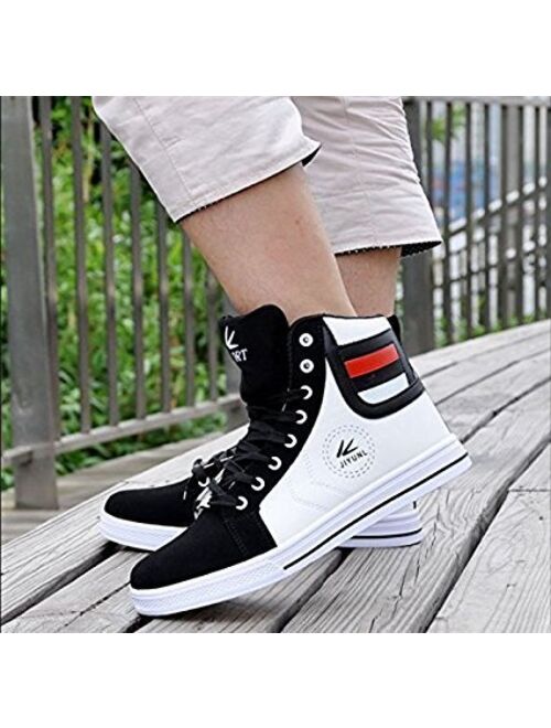 tazimall Mens Round Toe High Top Sneakers Casual Lace Up Skateboard Shoes 