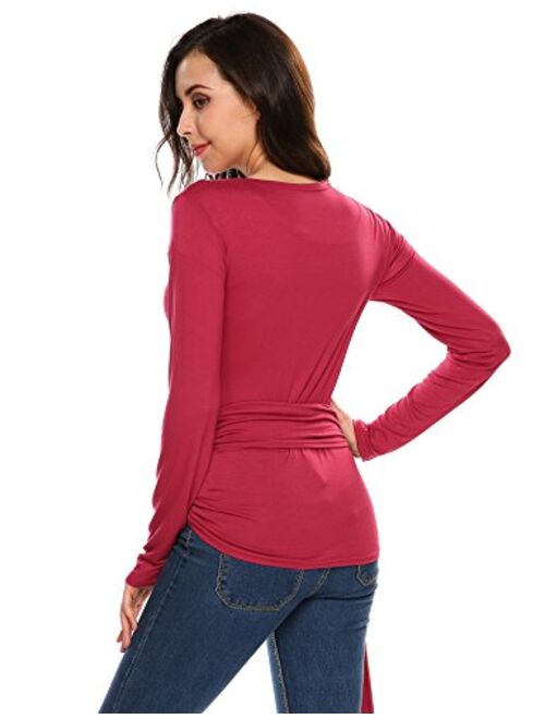 Meaneor Women's Convertible Long Sleeve Casual Wrap Cross Over Blouse Top