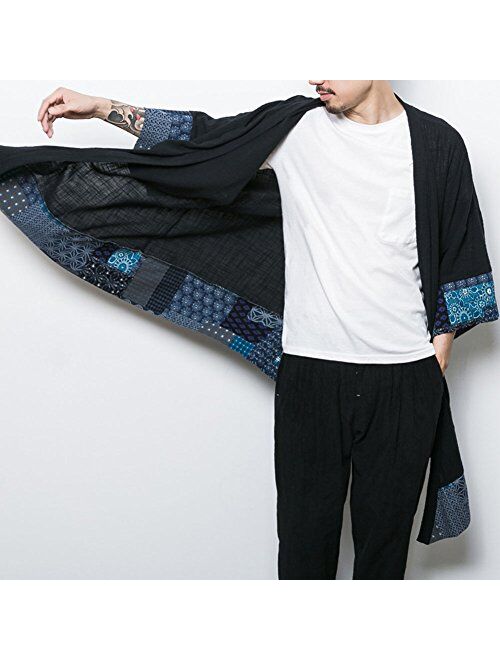 Idopy Men`s Vintage Cotton Linen Cloak Poncho Cape Coat Cardigan Kimono