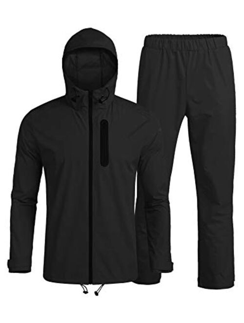 COOFANDY Mens Waterproof Rain Suit with Hood 2 Pieces Lightweight Fishing Camping Rain Jacket