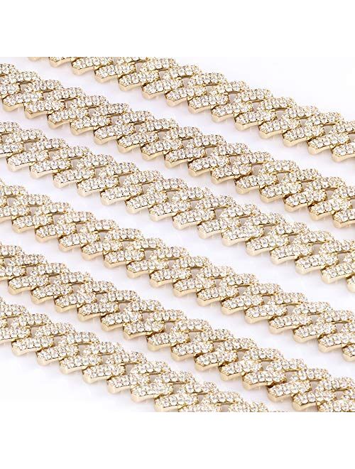 GOLD IDEA JEWELRY Hip Hop Heavy 14k Gold Plated/White Gold Plated Full Iced Out Miami Cuban Link Chain Necklace or Bracelet 12MM
