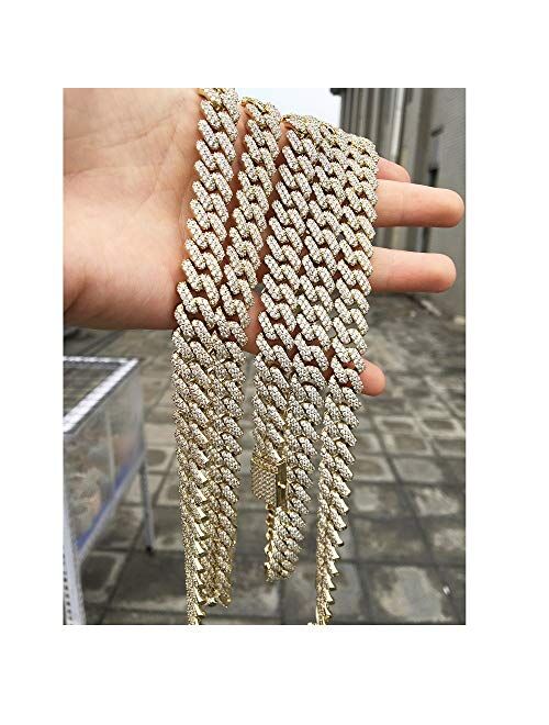 GOLD IDEA JEWELRY Hip Hop Heavy 14k Gold Plated /White Gold Plated Full Iced Out Miami Cuban Link Chain Necklace or Bracelet 12MM
