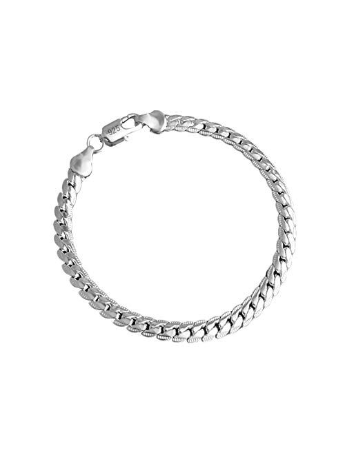 Silver Men's Women's Italian 5mm Cuban Curb Link Chain Bangle Bracelet