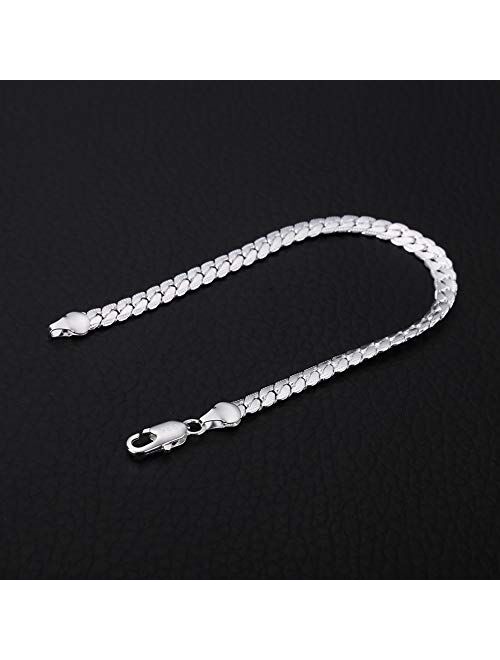 Silver Men's Women's Italian 5mm Cuban Curb Link Chain Bangle Bracelet