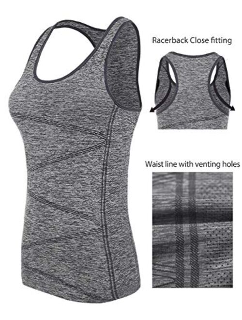 DISBEST Yoga Tank Tops for Women, Stretchy Sleeveless Shirt Workout Running Tops with Removable Bra Pads