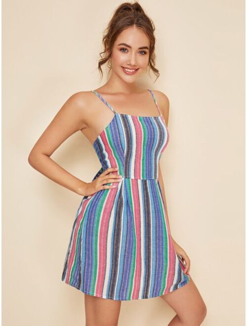 Shein Bow Tied Open Back Striped Cami Dress