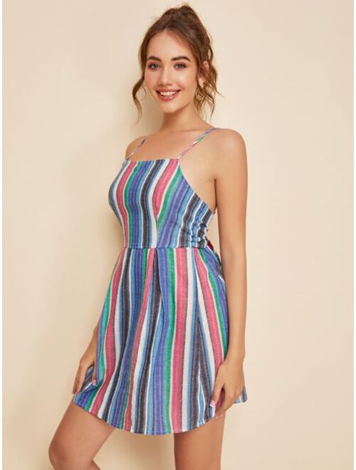 Shein Bow Tied Open Back Striped Cami Dress