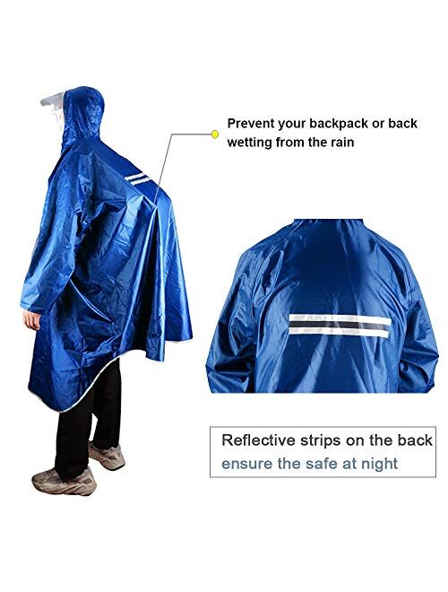 KRATARC Outdoor Rain Poncho Reflective Waterproof Raincoat Camping Hiking Cycling with Hood for Men Women Adult