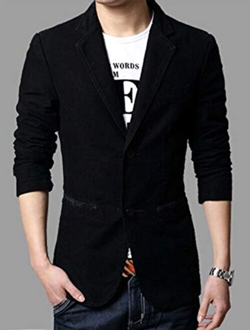 chouyatou Men's Slim 2-Button Single Breasted Cotton Lightweight Blazer Jacket Sport Coat