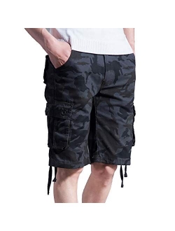 ELETOP Men's Cargo Shorts Relaxed Fit Casual Shorts Outdoor Multi Pocket Basic Shorts Camouflage Solid Color Plaid