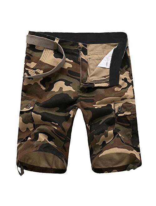 ELETOP Men's Cargo Shorts Relaxed Fit Casual Shorts Outdoor Multi Pocket Basic Shorts Camouflage Solid Color Plaid