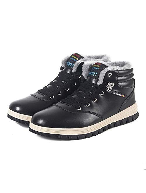 Mens Snow Boots Winter Waterproof Shoes Lace Up Anti-Slip Ankle Outdoor Shoes with Warm Fully Fur Lined
