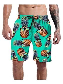 Goodstoworld Men's Cool Swimtrunks Quick Dry 3D Printed Casual Hawaiian Mesh Lining Beach Board Shorts with Pockets S-XXXL