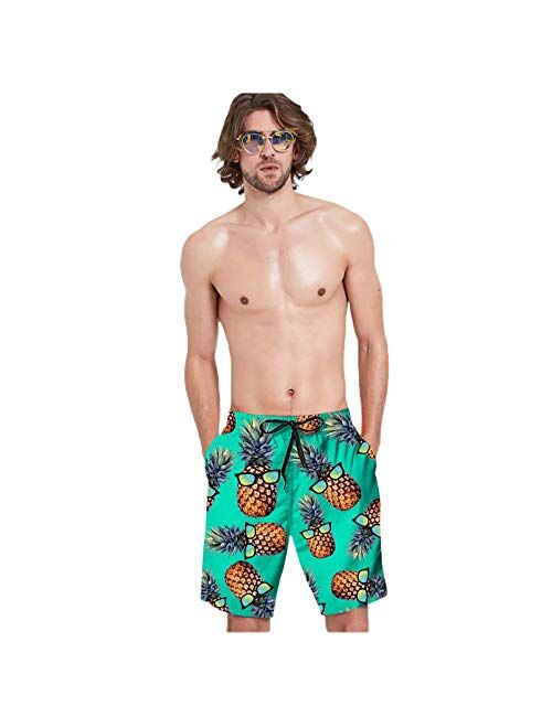 Goodstoworld Men's Cool Swimtrunks Quick Dry 3D Printed Casual Hawaiian Mesh Lining Beach Board Shorts with Pockets S-XXXL