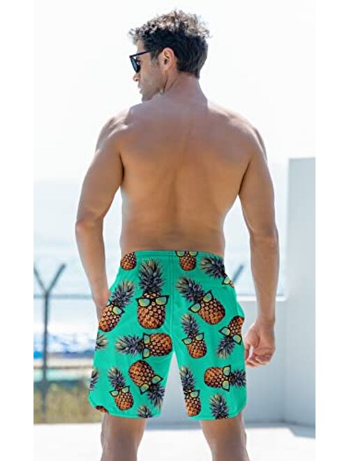 Goodstoworld Men's Cool Swimtrunks Quick Dry 3D Printed Casual Hawaiian Mesh Lining Beach Board Shorts with Pockets S-XXXL