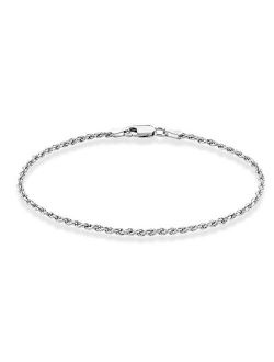 Solid 925 Sterling Silver Italian 2mm, 3mm Diamond-Cut Braided Rope Chain Bracelet for Women Men 6.5, 7, 7.5, 8, 8.5, 9 Inch Made in Italy