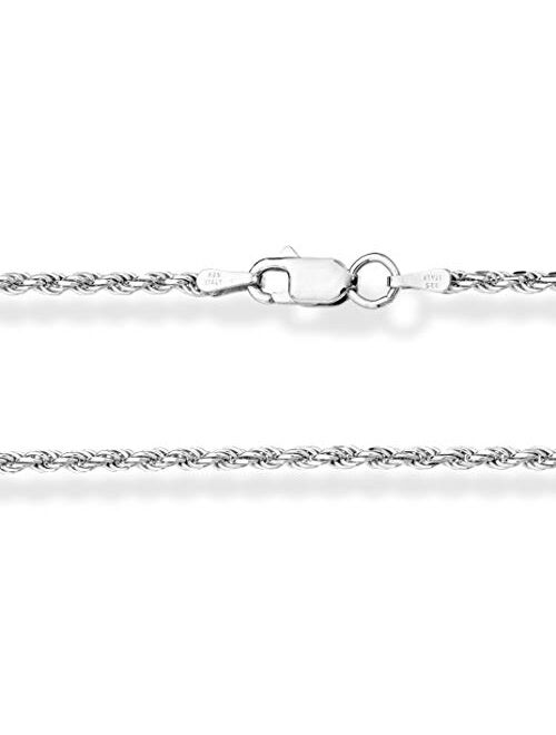 Miabella Solid 925 Sterling Silver Italian 2mm, 3mm Diamond-Cut Braided Rope Chain Bracelet for Women Men 6.5, 7, 7.5, 8, 8.5, 9 Inch Made in Italy
