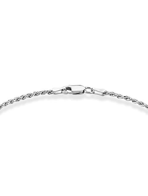 Miabella Solid 925 Sterling Silver Italian 2mm, 3mm Diamond-Cut Braided Rope Chain Bracelet for Women Men 6.5, 7, 7.5, 8, 8.5, 9 Inch Made in Italy