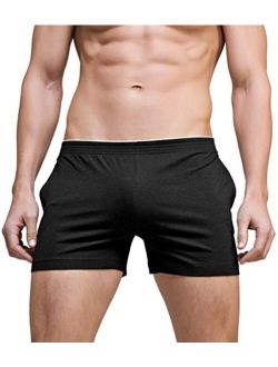 Linemoon Men's Solid Cotton Sleep Bottoms Fashion Simple Active Shorts
