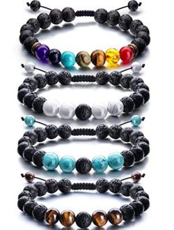 Adjustable Lava Rock Stone Essential Oil Diffuser Bracelet Braided Rope Stone Yoga Beads Bracelets for Men Women