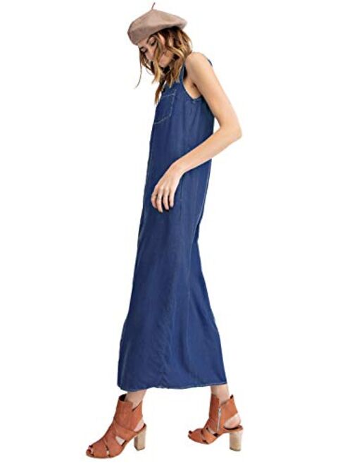 Anna Kaci Anna-Kaci Classic Sleeveless Blue Jean Button Down Denim Pocket Collar Shirt Dress