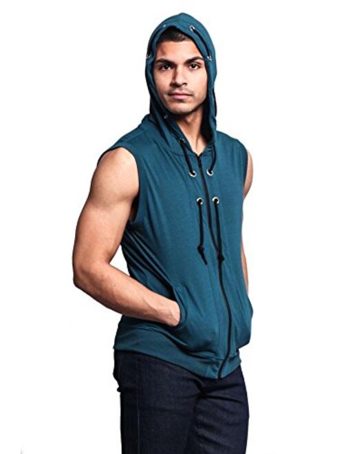 Victorious Men's Lightweight Athletic Casual Sleeveless Contrast Zipper Hoodie