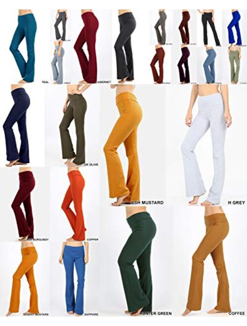 Zenana Women Fold Over Waist Cotton Stretch Flare Leg Boot Cut Yoga Pants Leggings