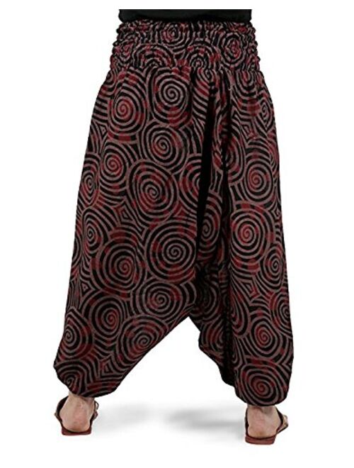 Kiara Men Women Cotton Baggy Hippie Boho Gypsy Aladdin Yoga Harem Pants with Pockets - Spiral Pants