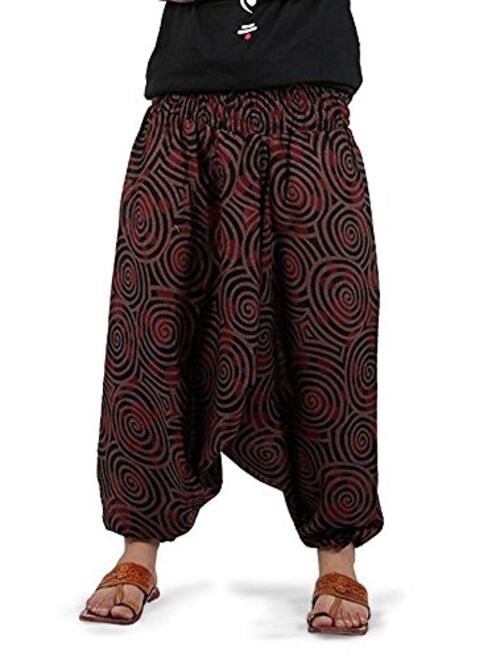 Kiara Men Women Cotton Baggy Hippie Boho Gypsy Aladdin Yoga Harem Pants with Pockets - Spiral Pants