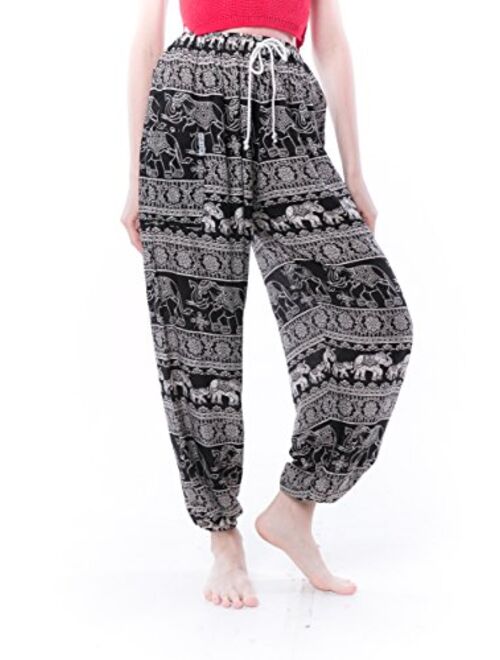 Kraft4Life | Women Smocked Waist Baggy Bohemian Boho Hippie Clothes Yoga Harem Bangkok Pants Palazzo Casual Pants 2pockets