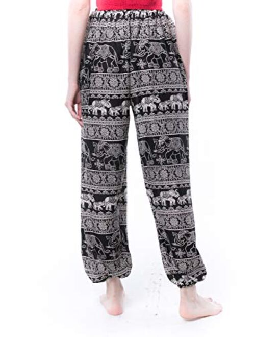 Kraft4Life | Women Smocked Waist Baggy Bohemian Boho Hippie Clothes Yoga Harem Bangkok Pants Palazzo Casual Pants 2pockets