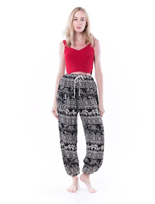 Kraft4Life | Women Smocked Waist Baggy Bohemian Boho Hippie Clothes Yoga Harem Bangkok Pants Palazzo Casual Pants 2pockets