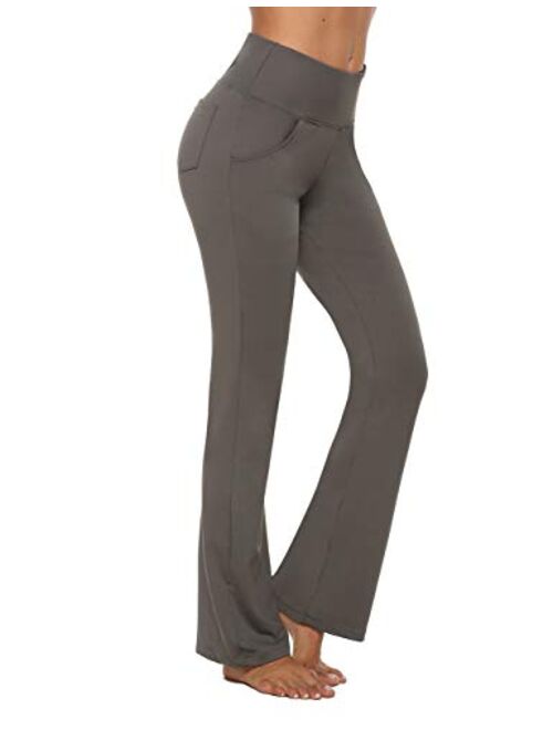 MOCOLY Bootcut Yoga Pants Tummy Control High Waist Workout Women Tall Bootleg Straight Long Pants with 4 Pockets