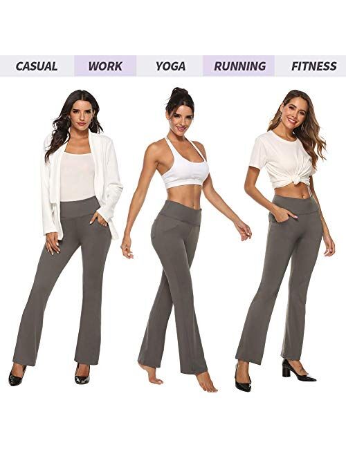 MOCOLY Bootcut Yoga Pants Tummy Control High Waist Workout Women Tall Bootleg Straight Long Pants with 4 Pockets