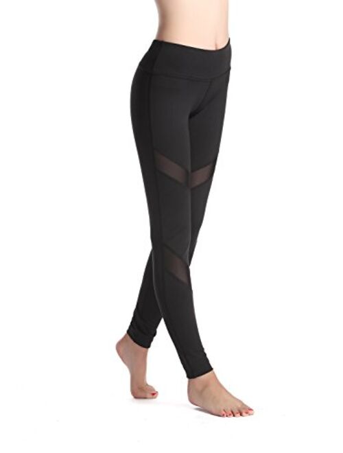 Lotsyle Women's Mesh Splicing Stretchy Elastic Leggings Gym Yoga Pants