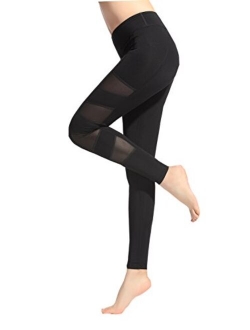 Lotsyle Women's Mesh Lace Stitching Yoga Pants Fitness Leggings Nine Pants