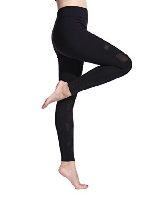 Lotsyle Women's Mesh Lace Stitching Yoga Pants Fitness Leggings Nine Pants